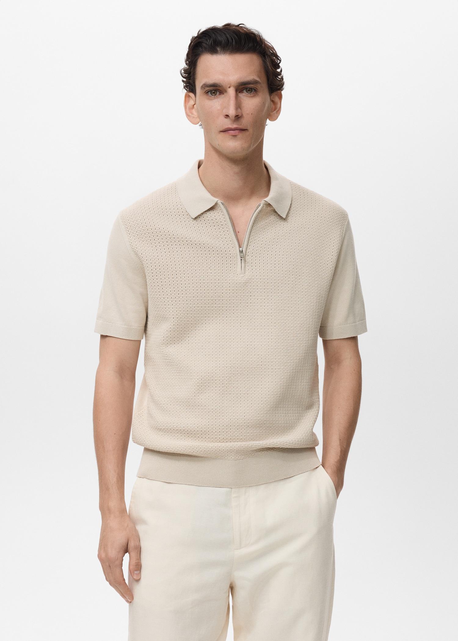 Openwork cotton knitte polo shirt - Men | MANGO USA Product Image