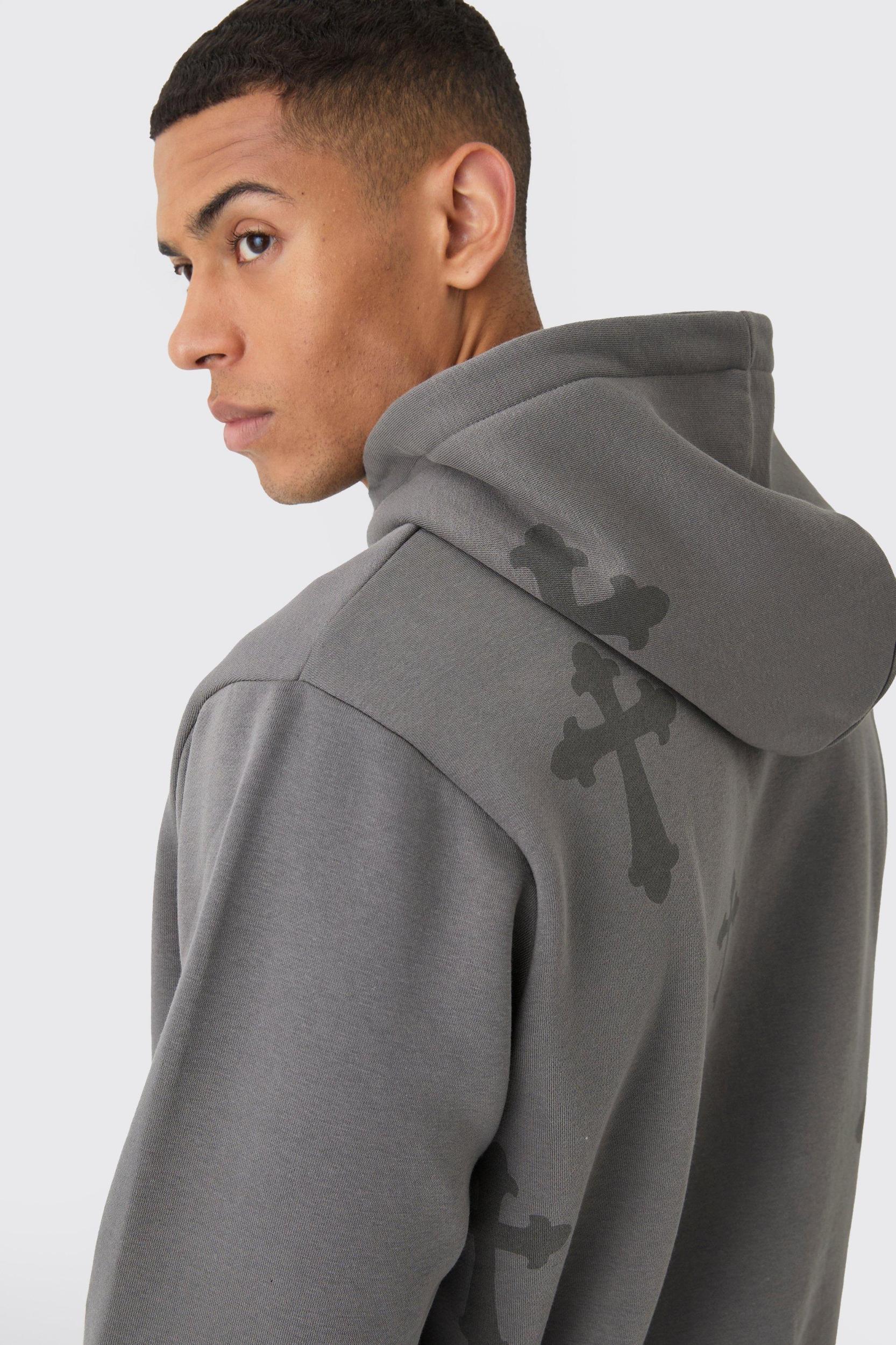 Regular Fit Cross Printed Hooded Tracksuit | boohooMAN USA Product Image