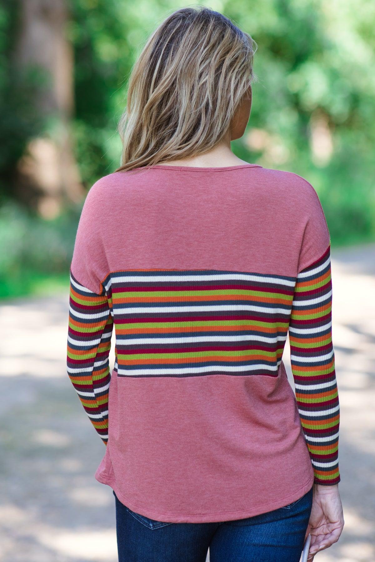 Wine Multicolor Stripe Detail Top Product Image