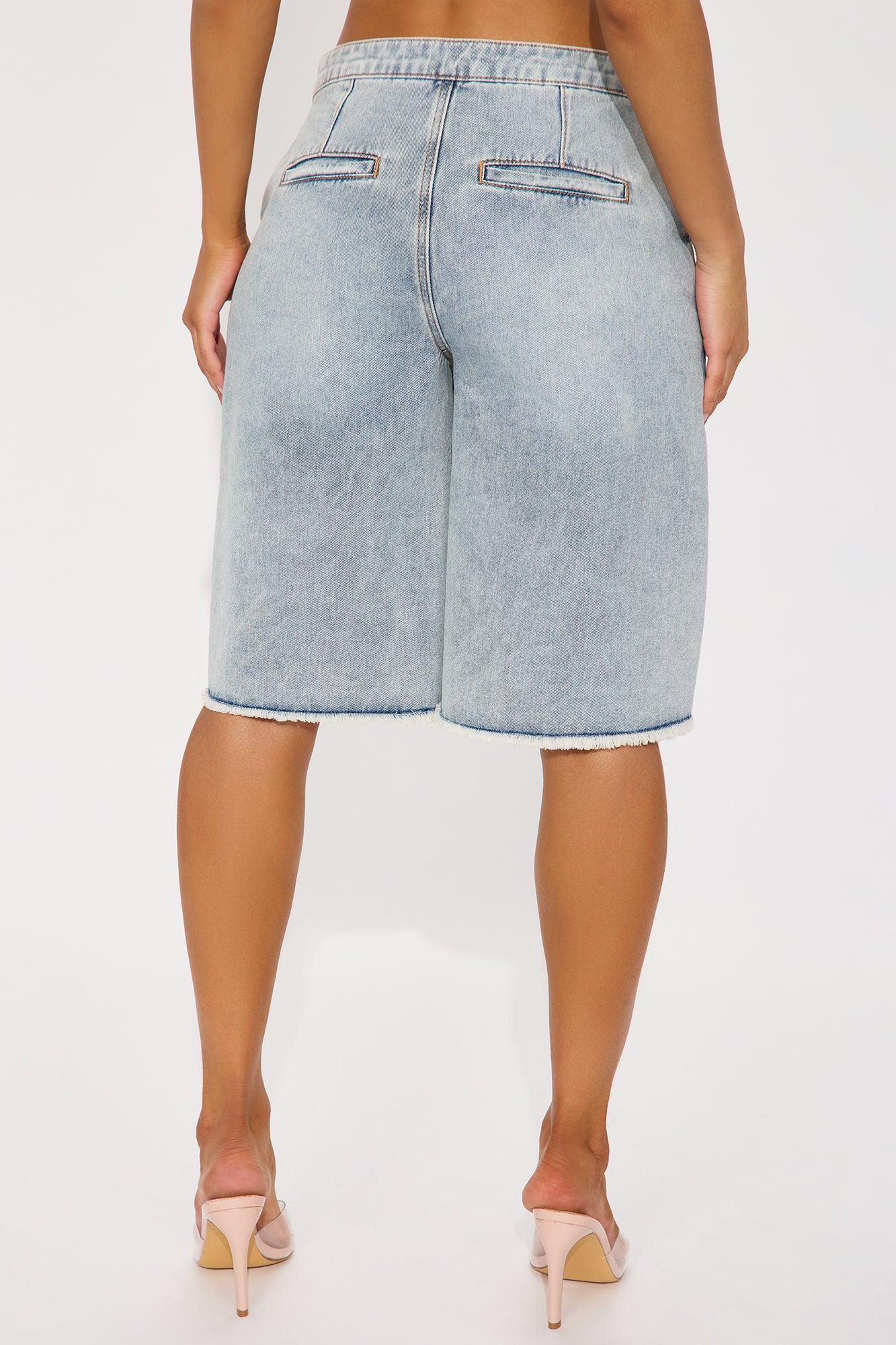 The Way It Goes Lace Detail Denim Jorts - Light Wash Product Image