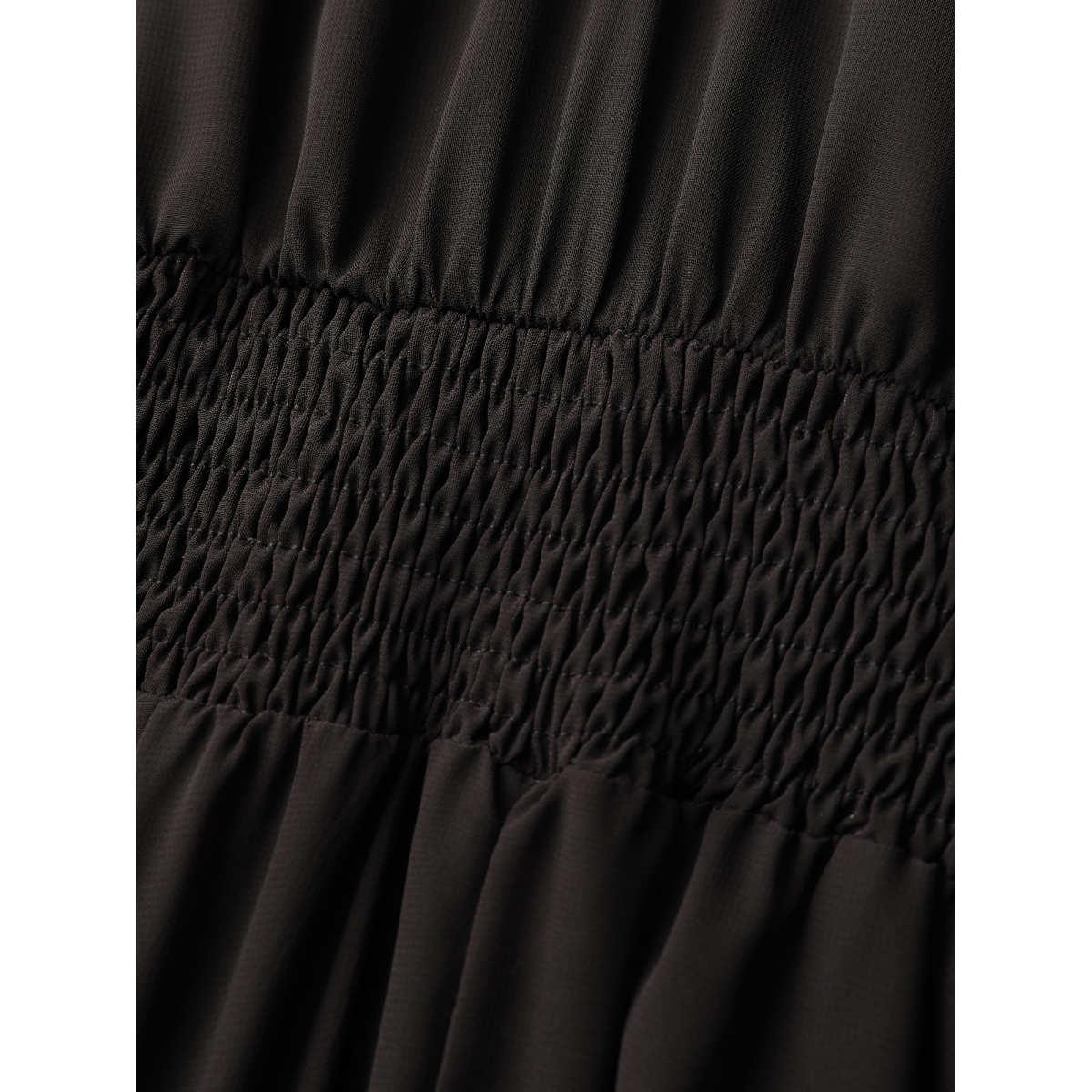 Plus Size Tie-Dye Sheer Shirred Waist Midi Dress Black Women Formal Lace collar Long Sleeve Curvy BloomChic 28/5X Product Image