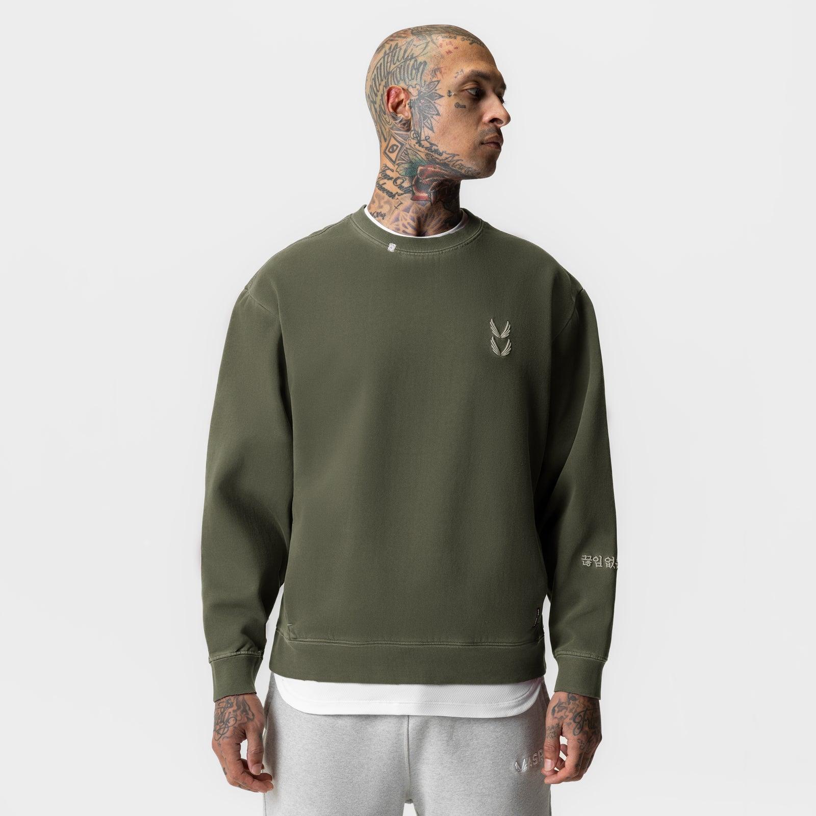 0861. Tech Essential™ Distressed Crewneck - Faded Olive Product Image