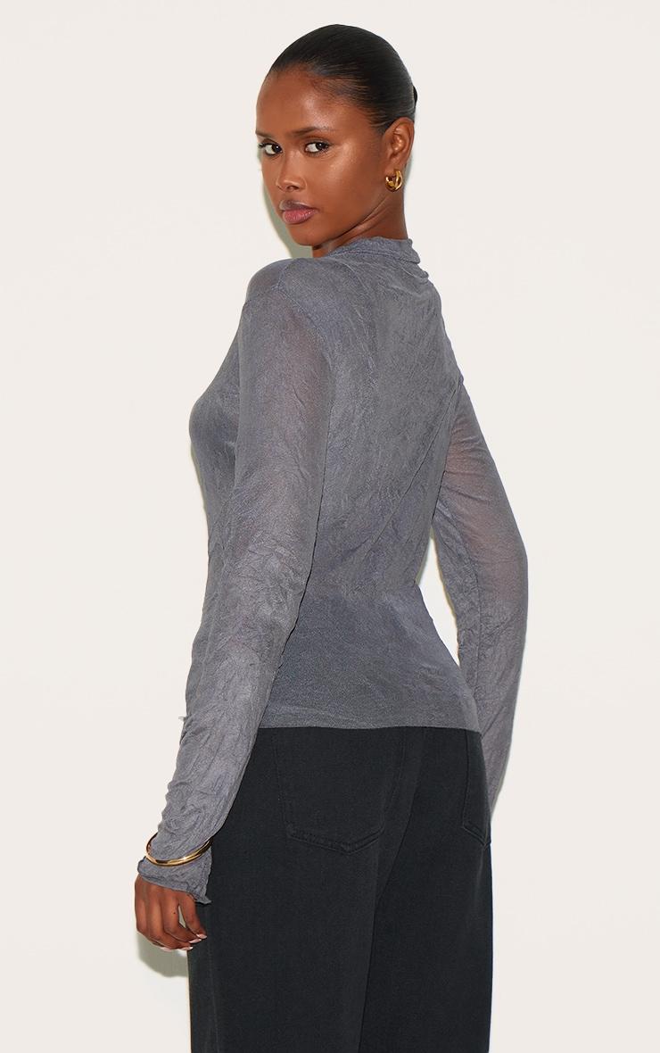 Charcoal Crushed Mesh Long Sleeve Fitted Shirt Product Image