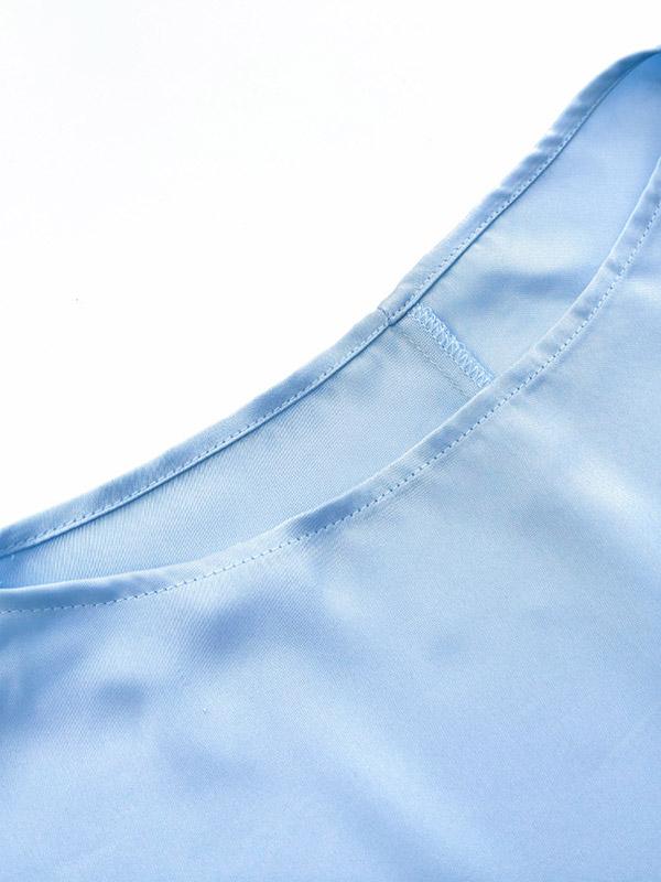 Loose Solid Color Split-Joint Boat Neck Long Sleeves Blouse & Shirt + Skirt Two Pieces Set Product Image