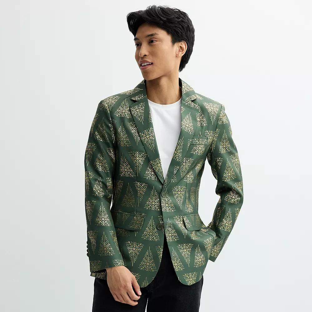 Men's Suitmeister Holiday Snowflake Tree Blazer, Size: XL, Green Product Image