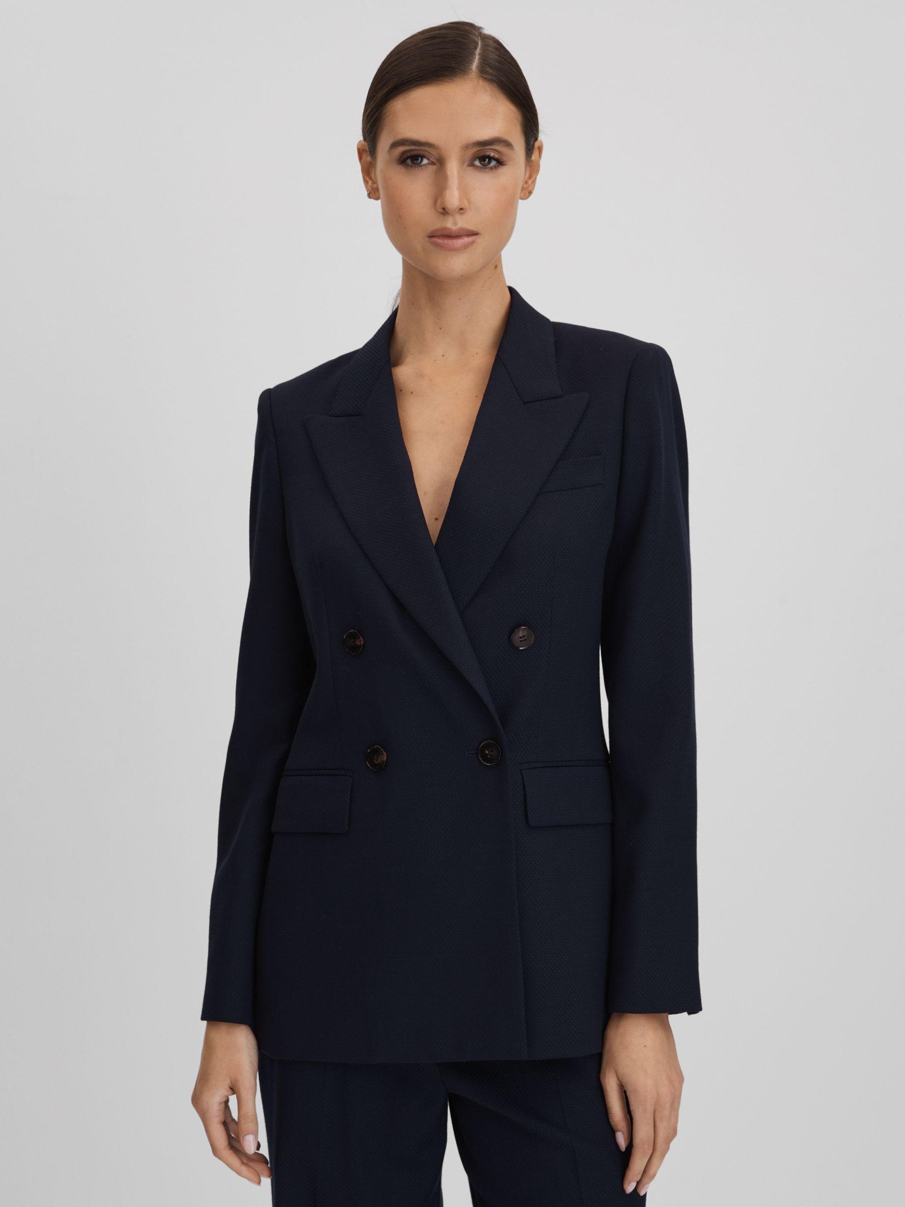 Wool Blend Double Breasted Suit Blazer in Navy Product Image