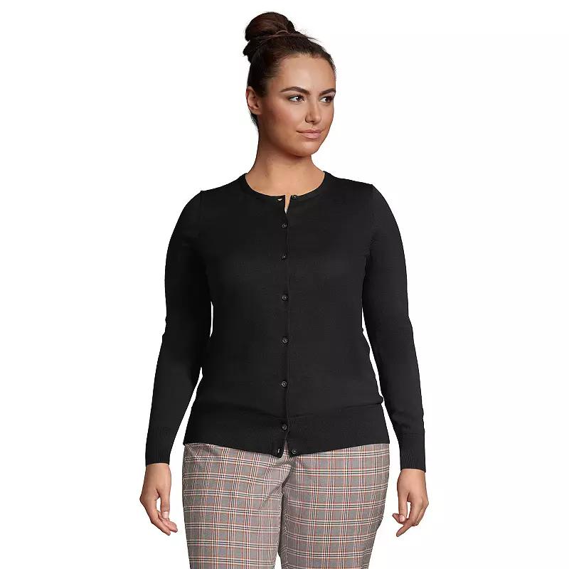 Plus Size Lands' End Fine Gauge Cotton Cardigan Sweater, Women's, Size: 1XL, Black Product Image