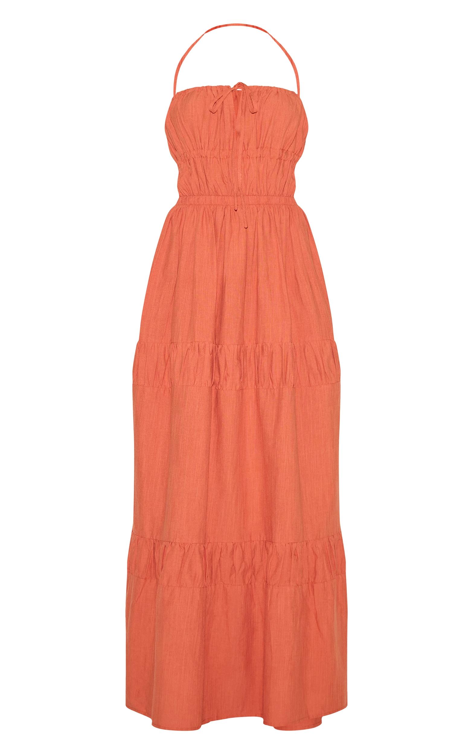 Rust Ruched Backless Strappy Maxi Dress Product Image