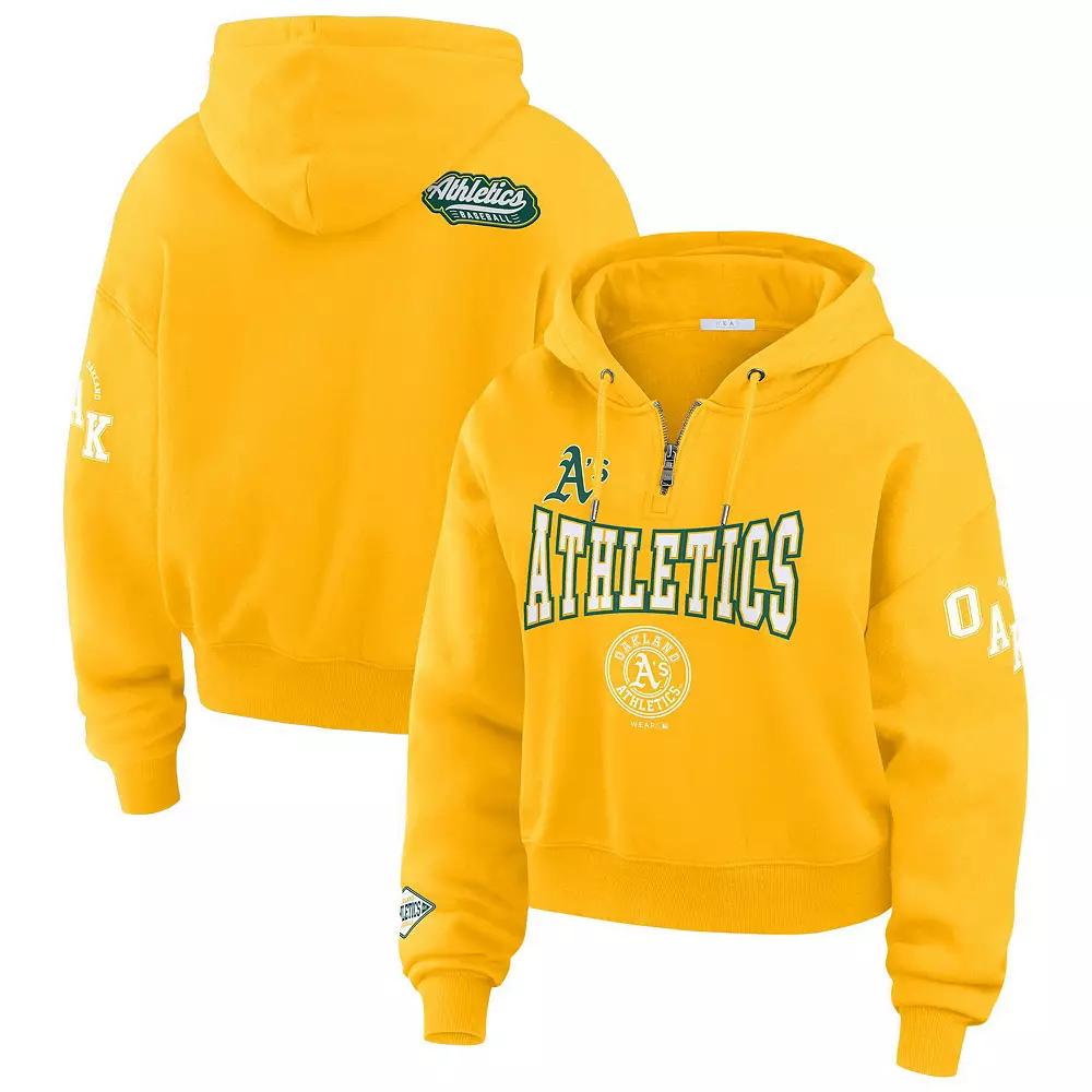 Women's WEAR by Erin Andrews Gold Oakland Athletics Patch Quarter-Zip Hoodie,  Product Image