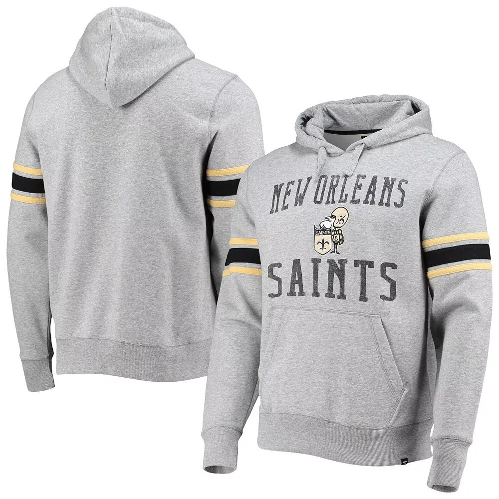 Men's '47 Heathered Gray New Orleans Saints Double Block Throwback Pullover Hoodie,  Product Image