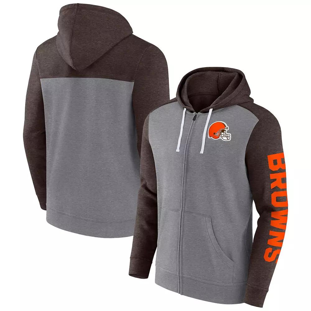 Men's Fanatics Branded Heather Gray Cleveland Browns Down and Distance Full-Zip Hoodie, Size: XL, Grey Product Image