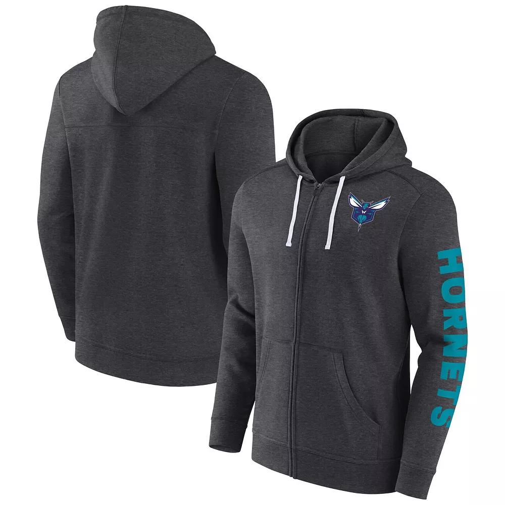 Men's Fanatics Branded Heather Charcoal Charlotte Hornets Down and Distance Full-Zip Hoodie, Size: XL, Chr Charco Product Image