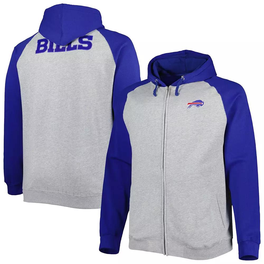 Men's Heather Gray Buffalo Bills Big & Tall Fleece Raglan Full-Zip Hoodie Jacket, Size: 2XB, Grey Product Image