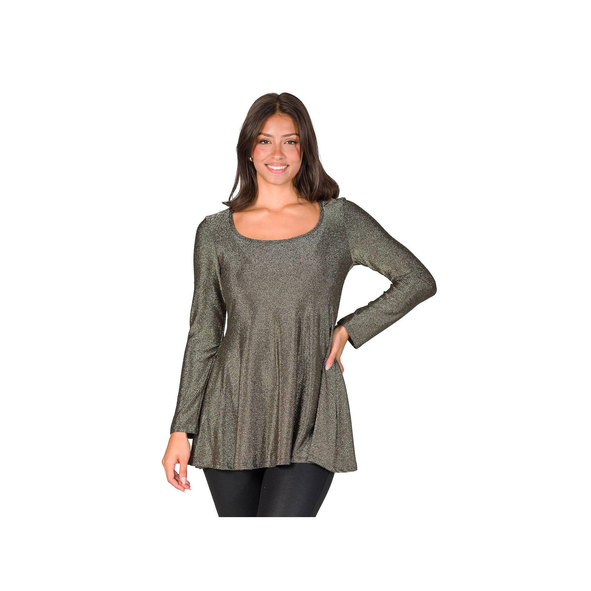 Women's 24Seven Comfort Apparel Shimmery Tunic Top,  Product Image