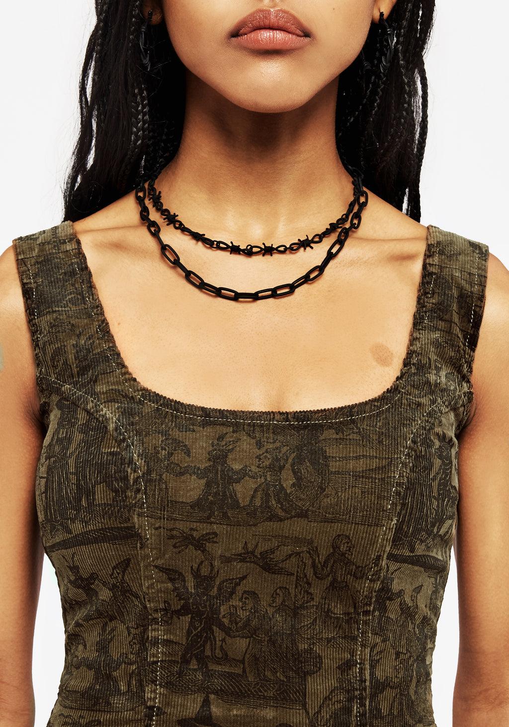 Diabolical Cord Woodcut Print Zip Corset Top Product Image