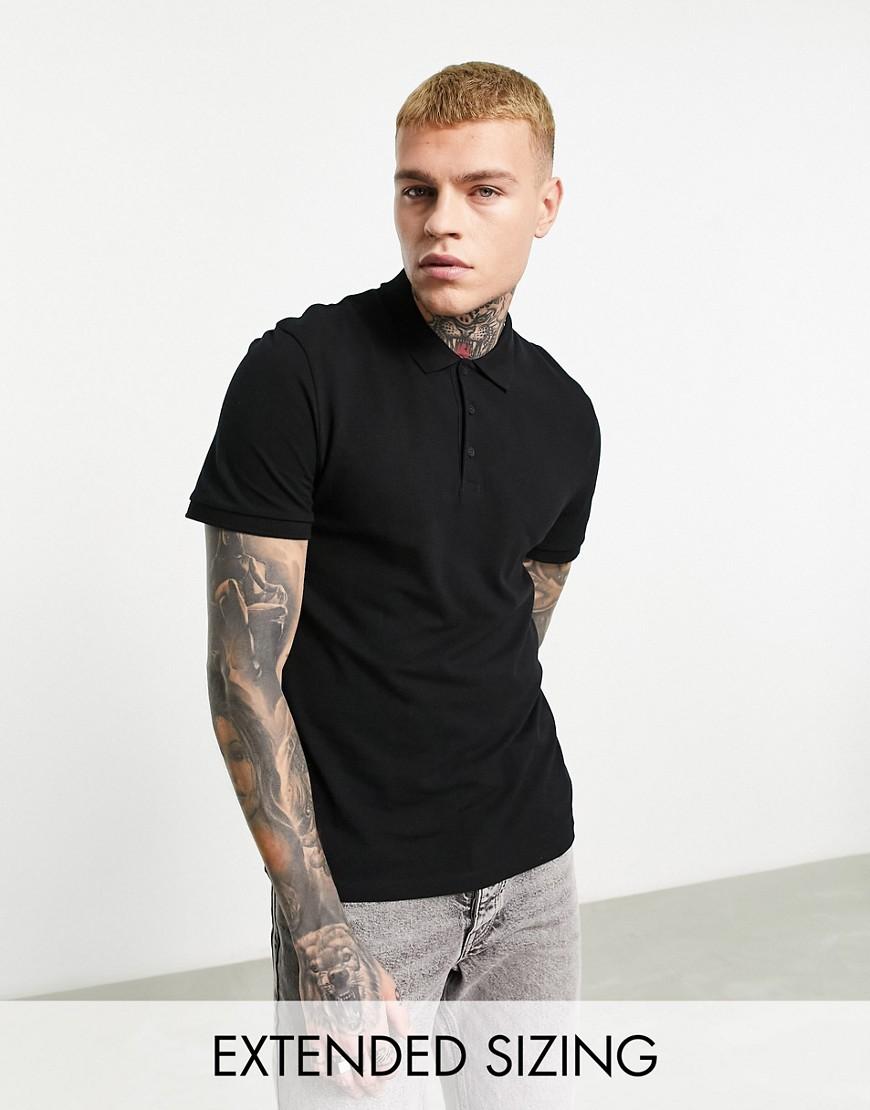 ASOS DESIGN pique polo in black Product Image