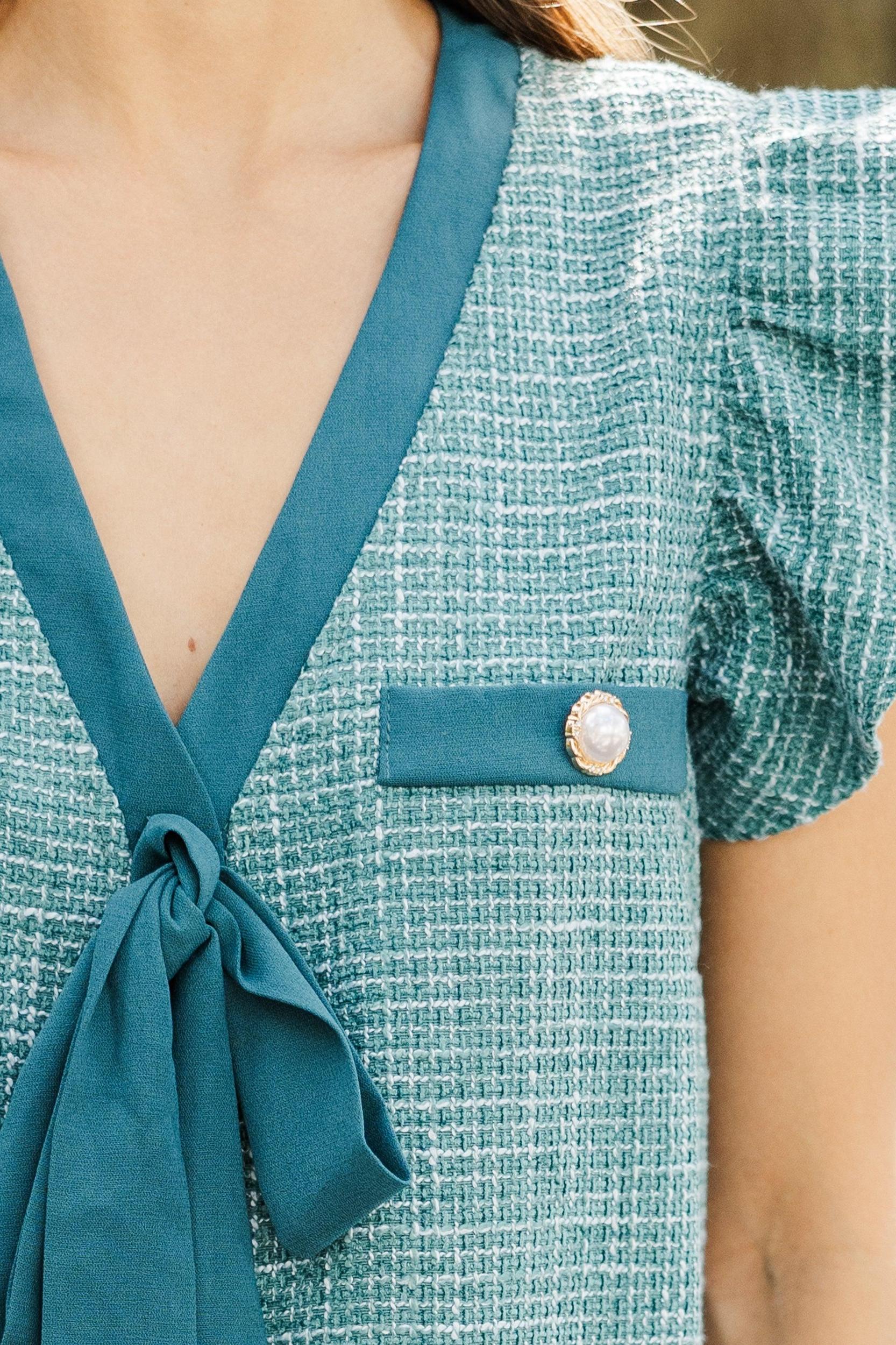 Queen's Calling Dark Green Tweed Shift Dress Female Product Image