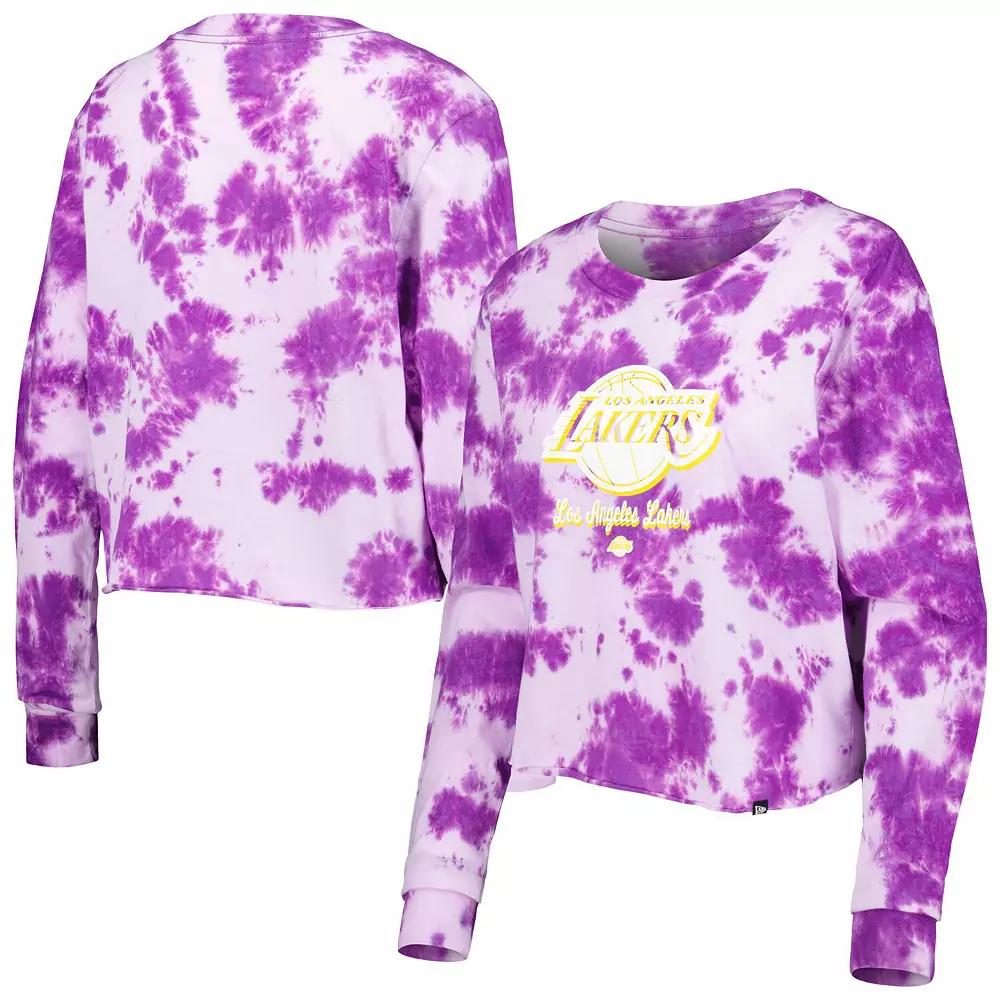 Women's New Era Purple Los Angeles Lakers Tie Dye Cropped Long Sleeve T-Shirt, Size: Small Product Image