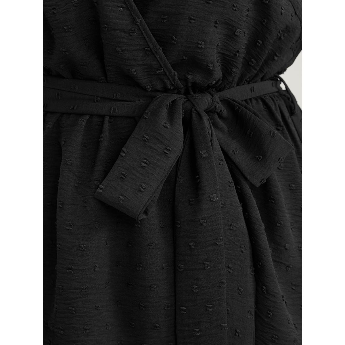 Plus Size Black Polka Dot Wrap Belted Ruffles Blouse Women Elegant Long Sleeve V-neck Dailywear Blouses BloomChic 30/6X Product Image