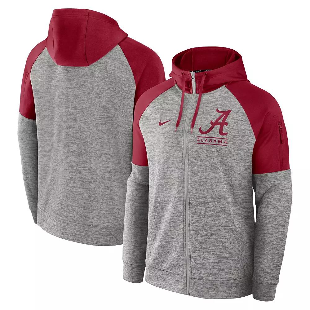 Men's Nike Heather Gray Alabama Crimson Tide Fitness Raglan��Performance Full-Zip Hoodie, Size: Small, Grey Product Image