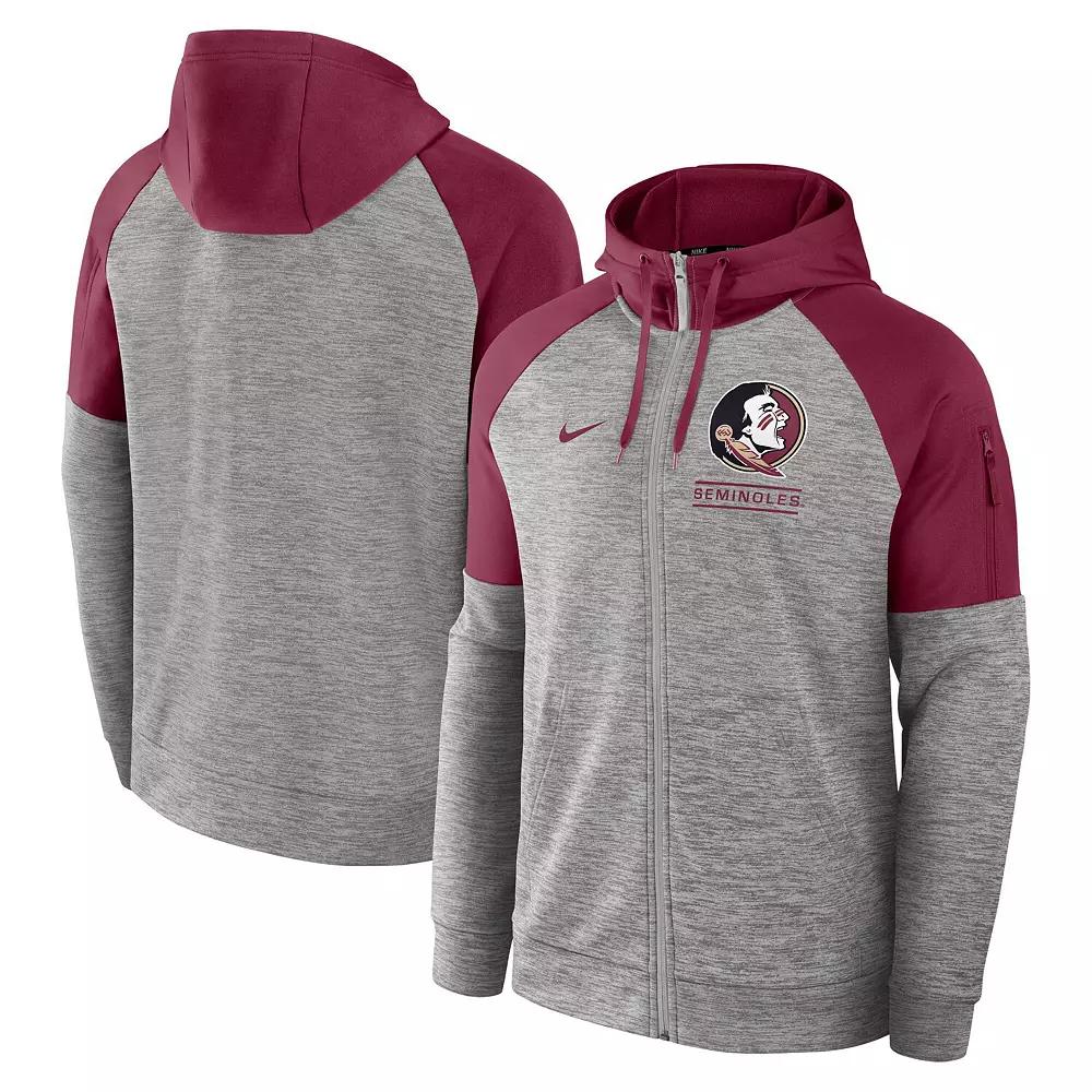 Men's Nike Heather Gray Florida State Seminoles Fitness Raglan��Performance Full-Zip Hoodie, Size: Small, Grey Product Image