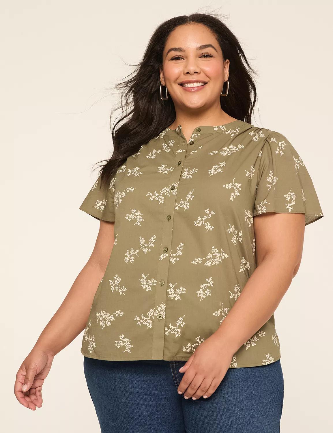 Swing Flutter-Sleeve Button-Down Blouse Product Image