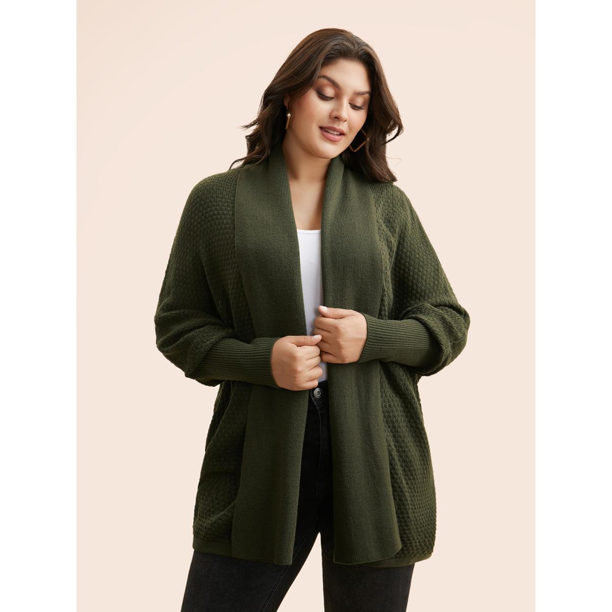 Plus Size Texture Lapel Collar Dolman Sleeve Cardigan ArmyGreen Women Casual Long Sleeve Everyday Cardigans BloomChic 14-16/1X Product Image