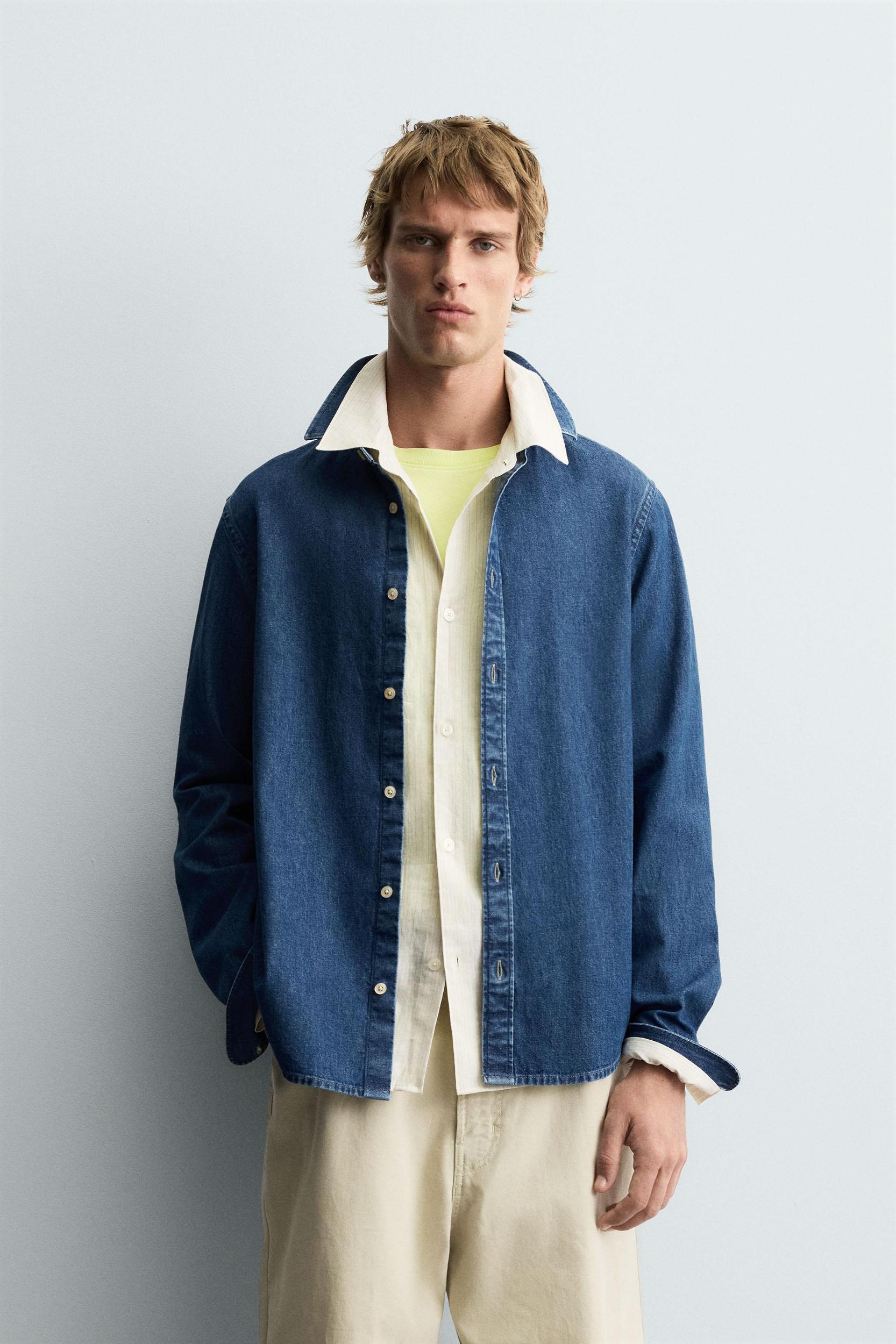 TOPSTITCHED DENIM SHIRT Product Image