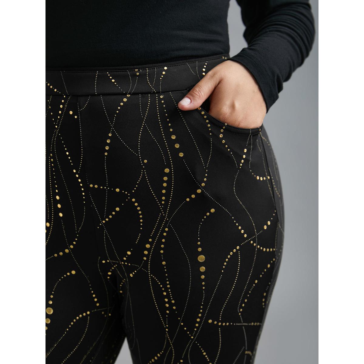 Plus Size Shiny Glitter Skinny Fit Leggings Women Black Elegant High stretch Skinny Mid Rise Everyday Leggings BloomChic 30/6X Product Image