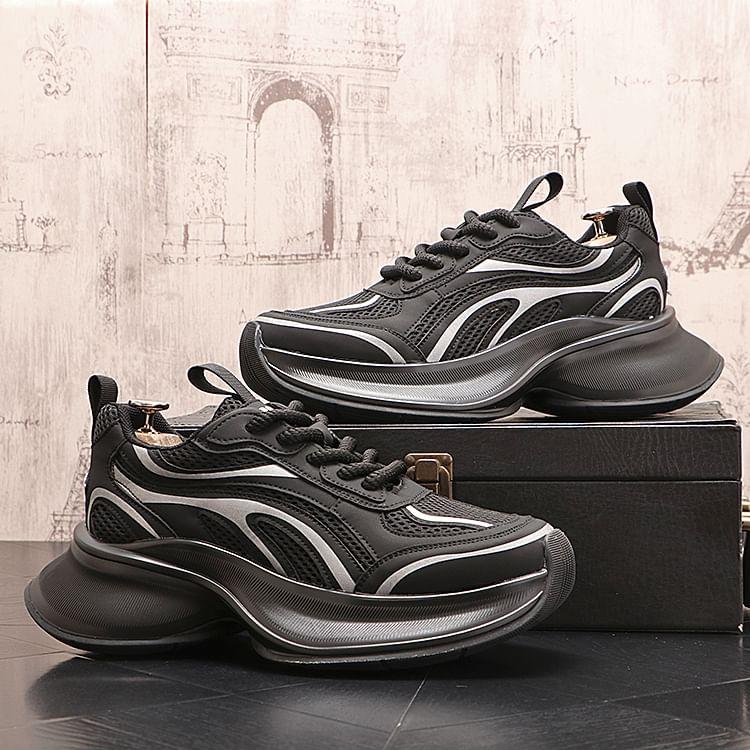 Platform Mesh Panel Lace-Up Sneakers Product Image