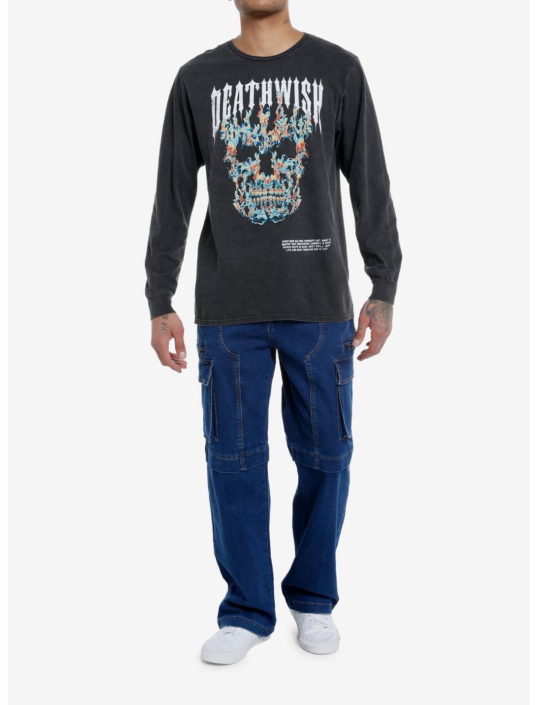 Social Collision® Death Wish Skull Flames Long-Sleeve T-Shirt Product Image