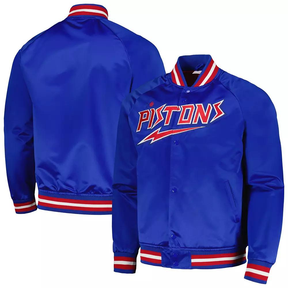Men's Mitchell & Ness Blue Detroit Pistons Hardwood Classics  Throwback Wordmark Raglan Full-Snap Jacket, Size: Medium, Pis Blue Product Image