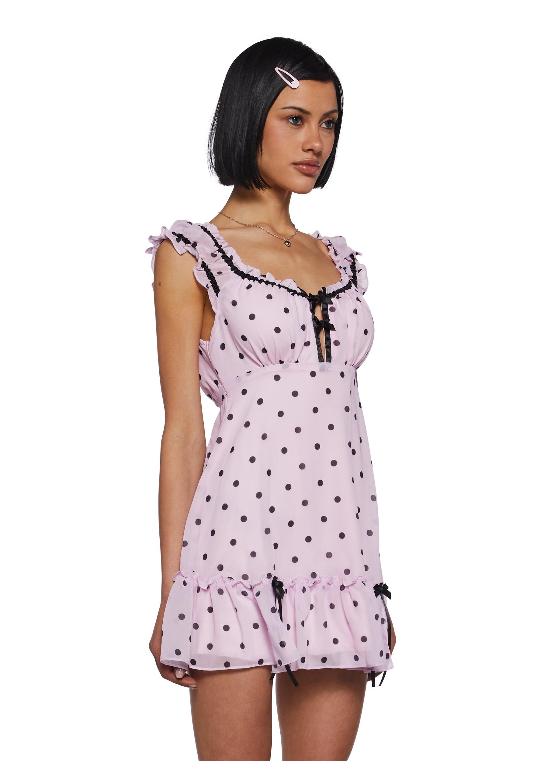 Womens Polka Dot Chiffon Mini Dress Sugar Thrillz - Pink Product Image