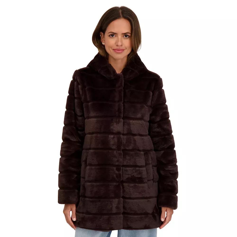 Women's Sebby Collection Hooded Reversible Faux-Fur Coat,  Product Image