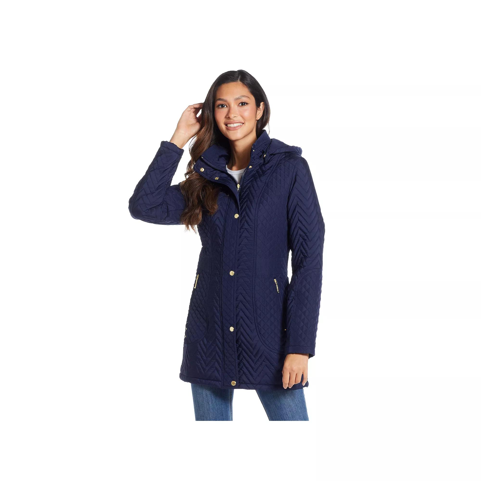 Women's Weathercast Hooded Chevron Quilted Walker Jacket,  Product Image