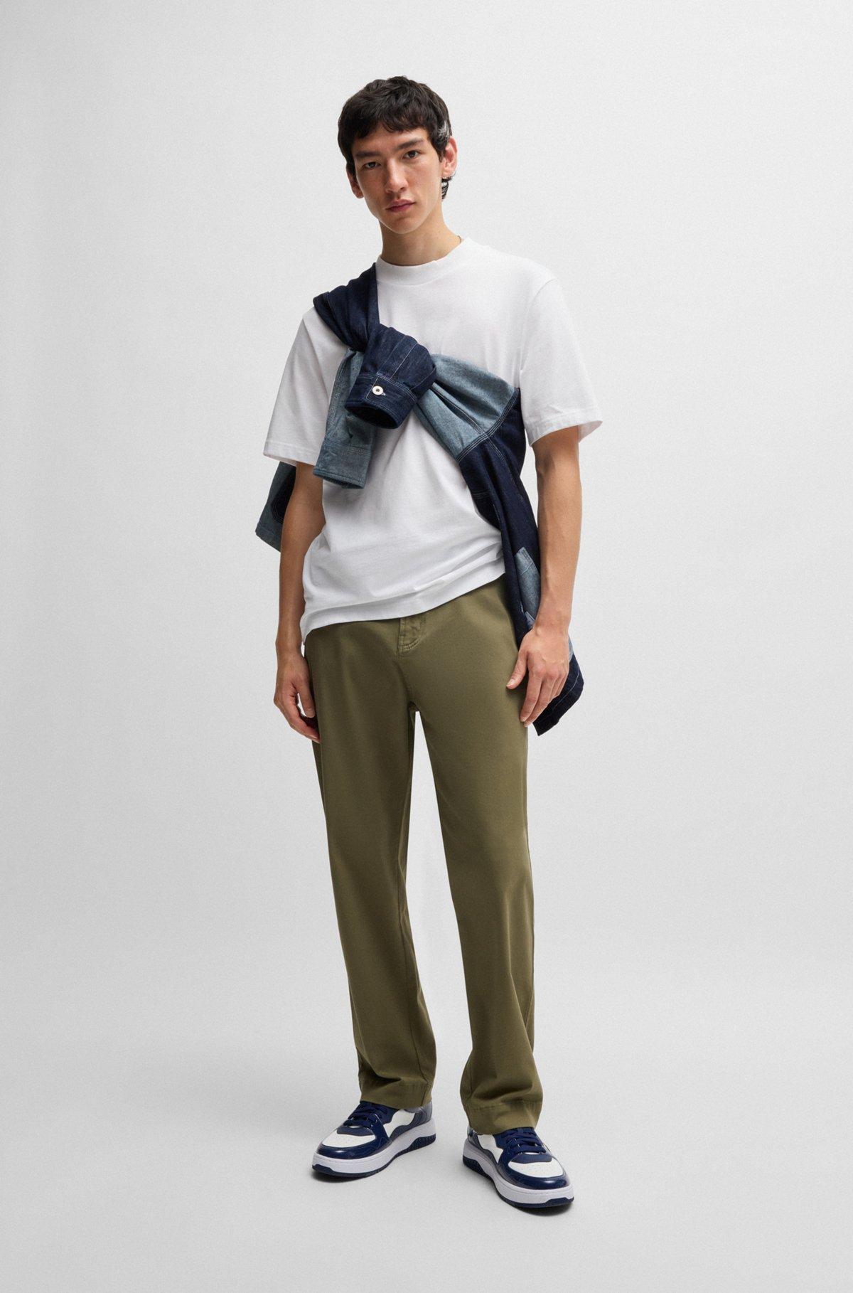 HUGO - Regular-fit cotton-jersey T-shirt with blue logo patch - White Product Image