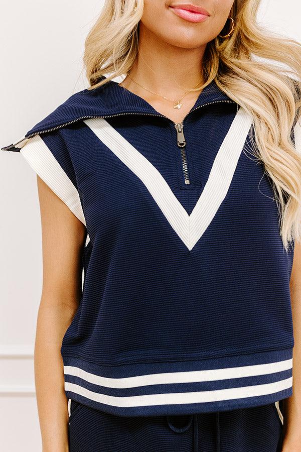 Varsity Vogue Ribbed Quarter Zip Top in Navy Product Image