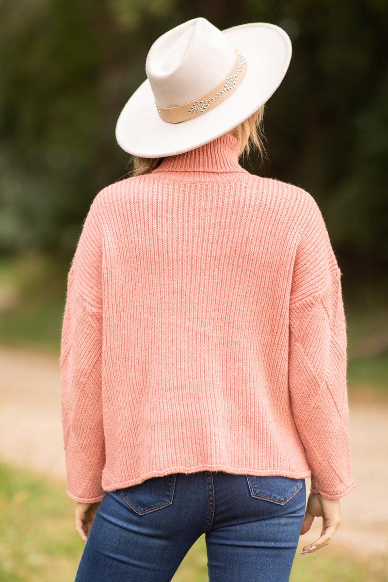 Coral Diamond Texture Turtleneck Sweater Product Image