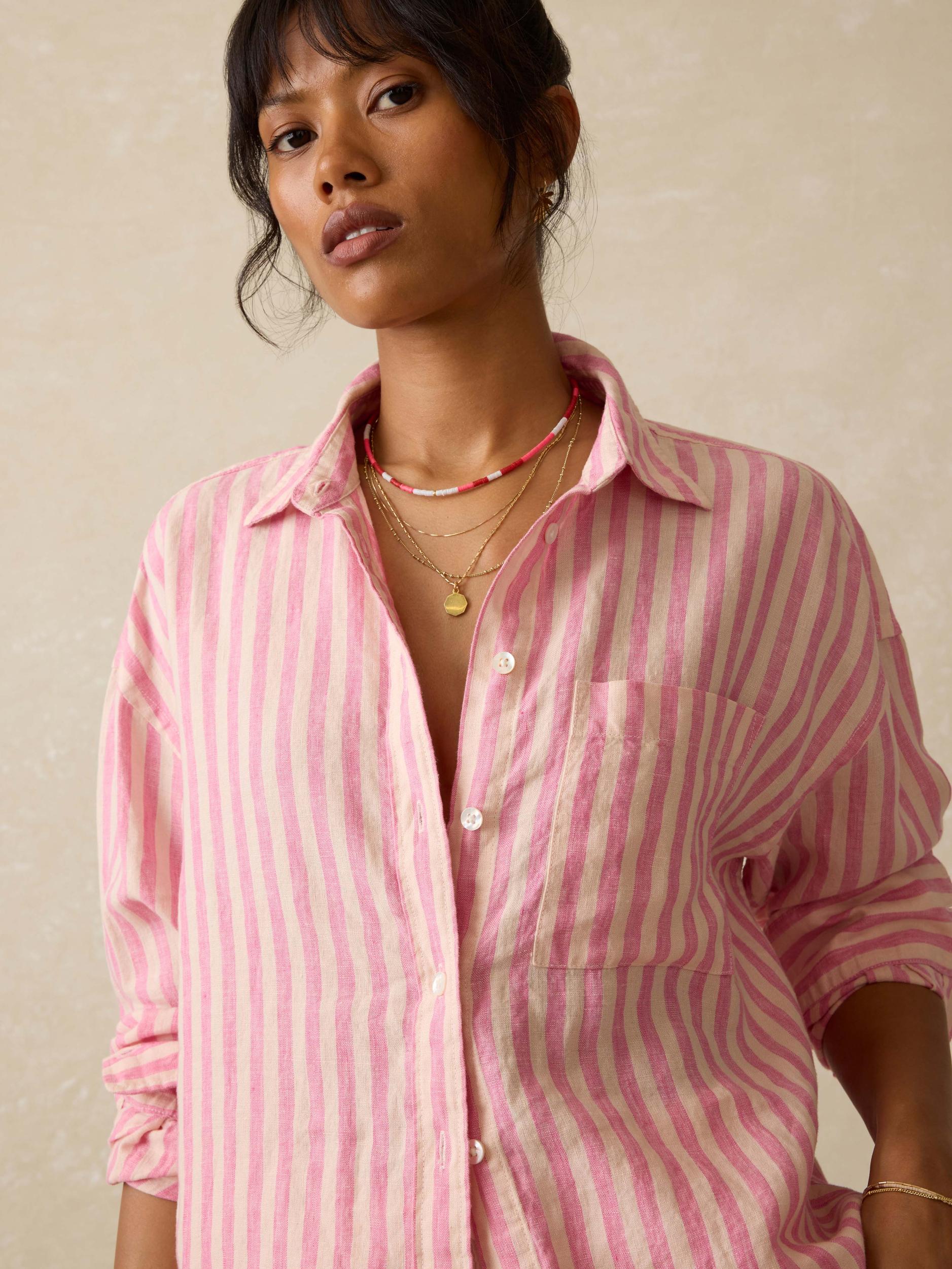 Laguna Linen Relaxed Shirt - Pink Lucy Stripe Female Product Image