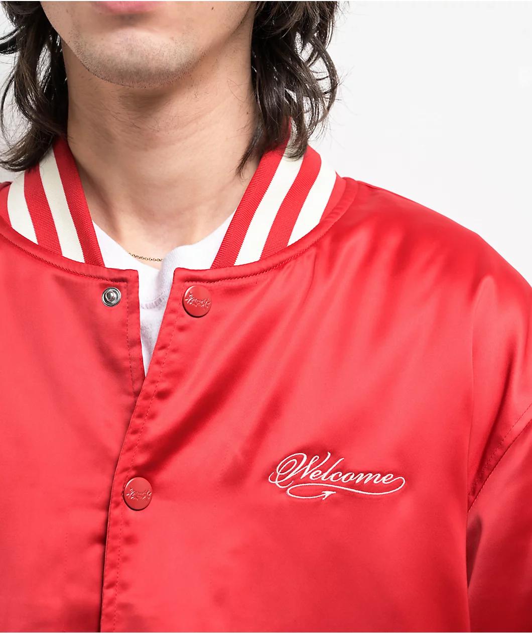 Welcome Union Thermal Satin Red Varsity Jacket Product Image