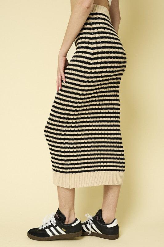 Striped Ribbed Sweater Midi Skirt Product Image