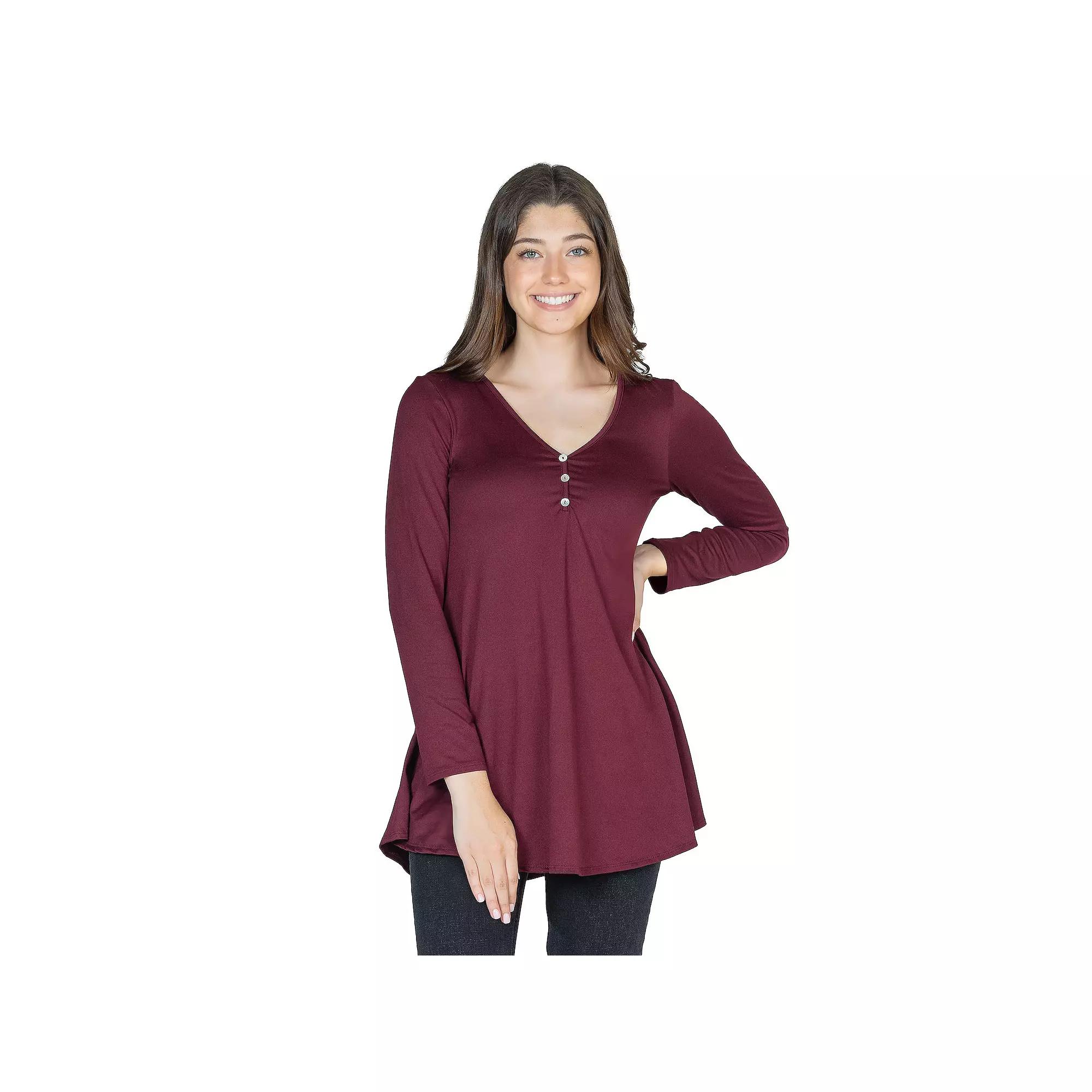 Women's 24Seven Comfort Apparel Flared Henley Tunic Top,  Product Image