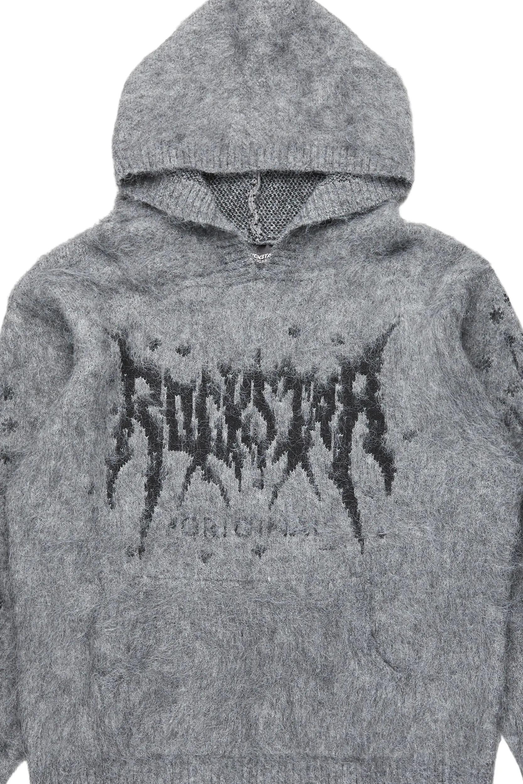 Raymond Grey Graphic Knitted Mohair Hoodie Male Product Image