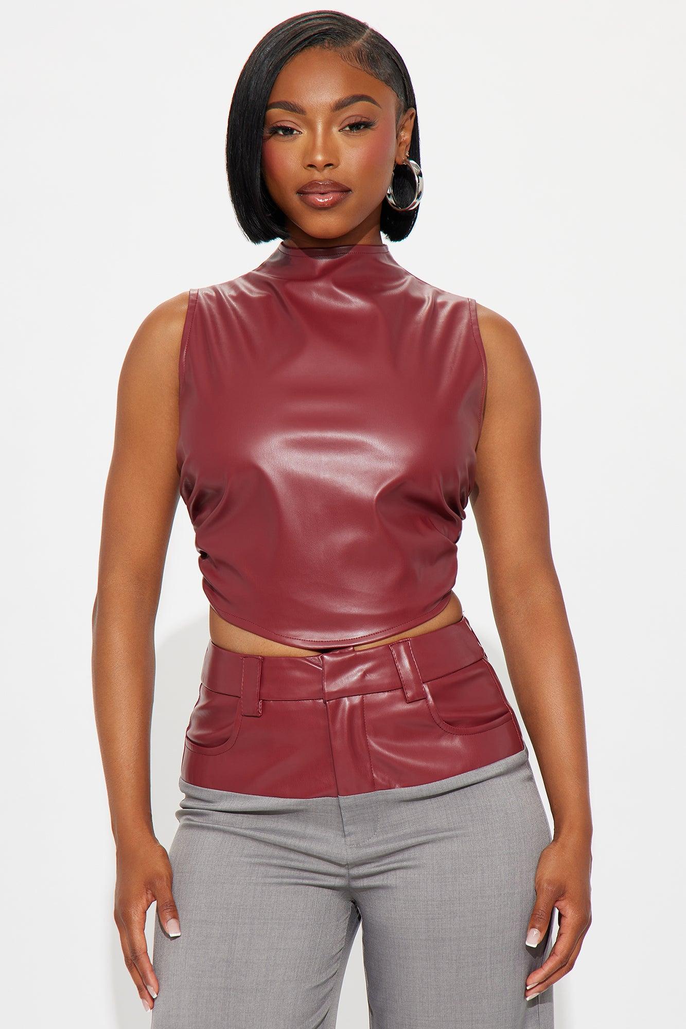 Janice Faux Leather Pant Set - Burgundy Female Product Image