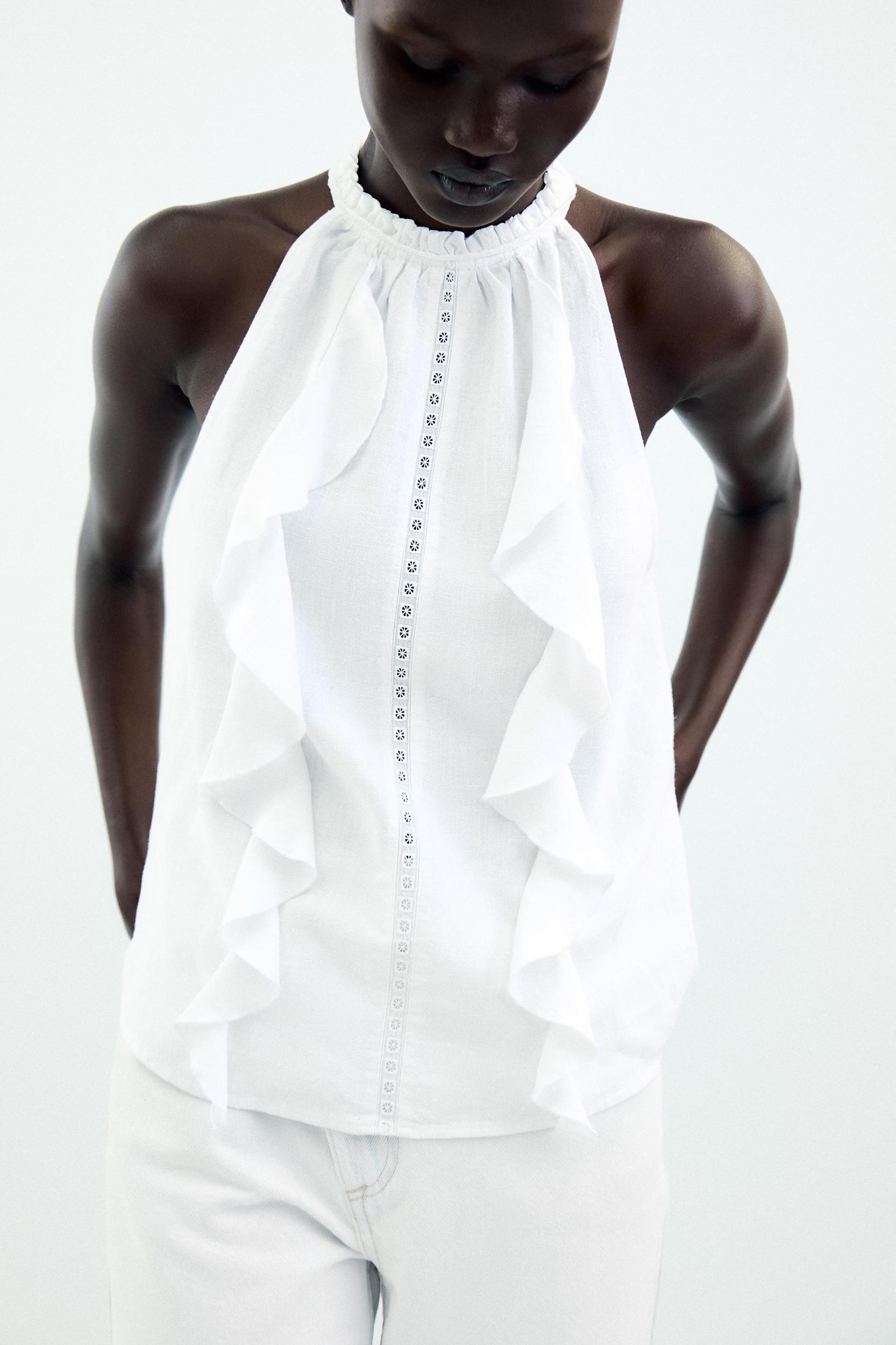 RAMIE RUFFLE HALTER TOP Product Image