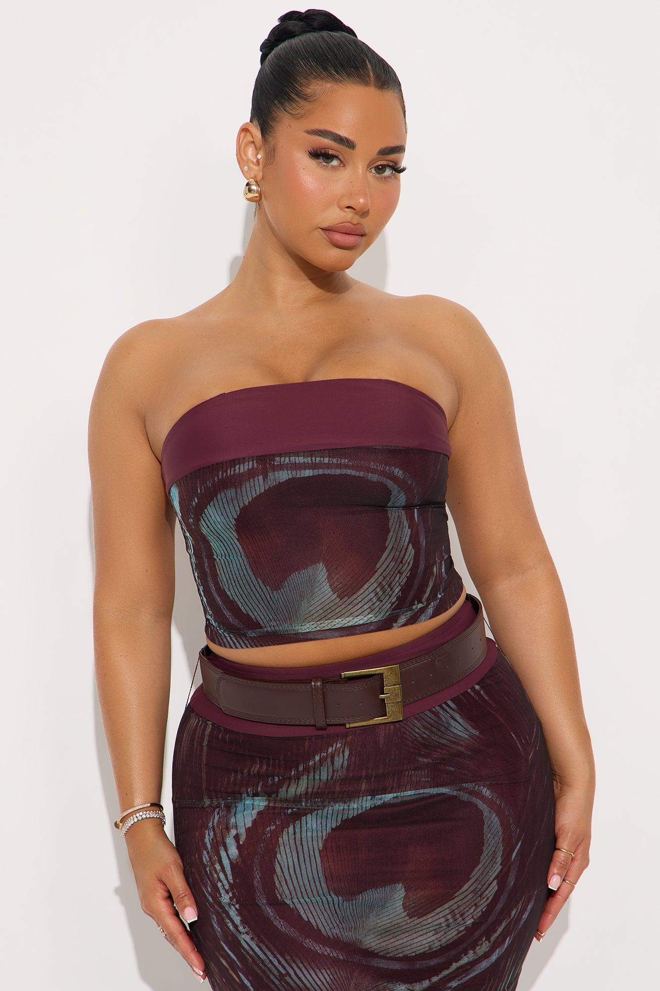 Athena Abstract Mesh Maxi Skirt Set - Brown/combo Female Product Image