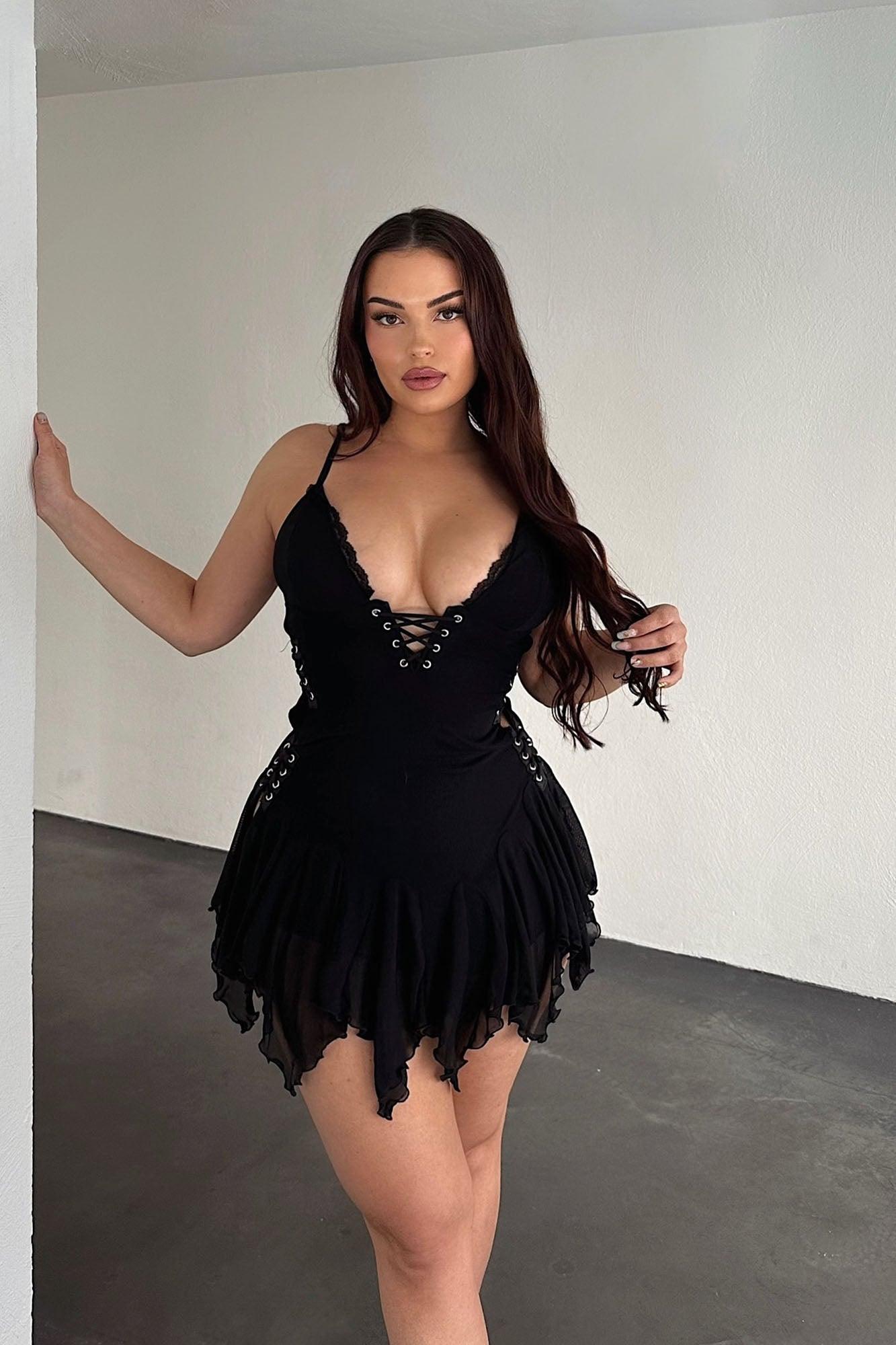 Summer Kisses Mesh Micro Mini Dress - Black Product Image