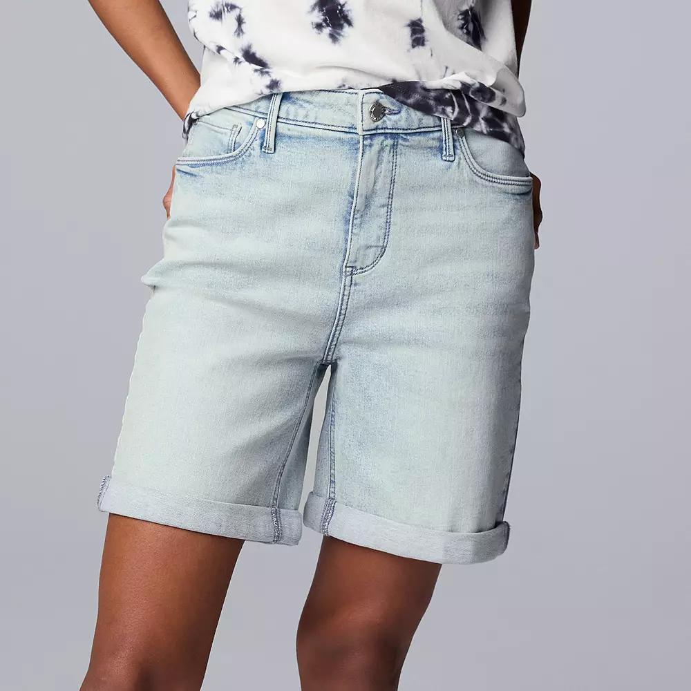 Women's Simply Vera Vera Wang High-Waisted 7" Bermuda Denim Shorts, Size: 4, Light Acid Elyse Product Image