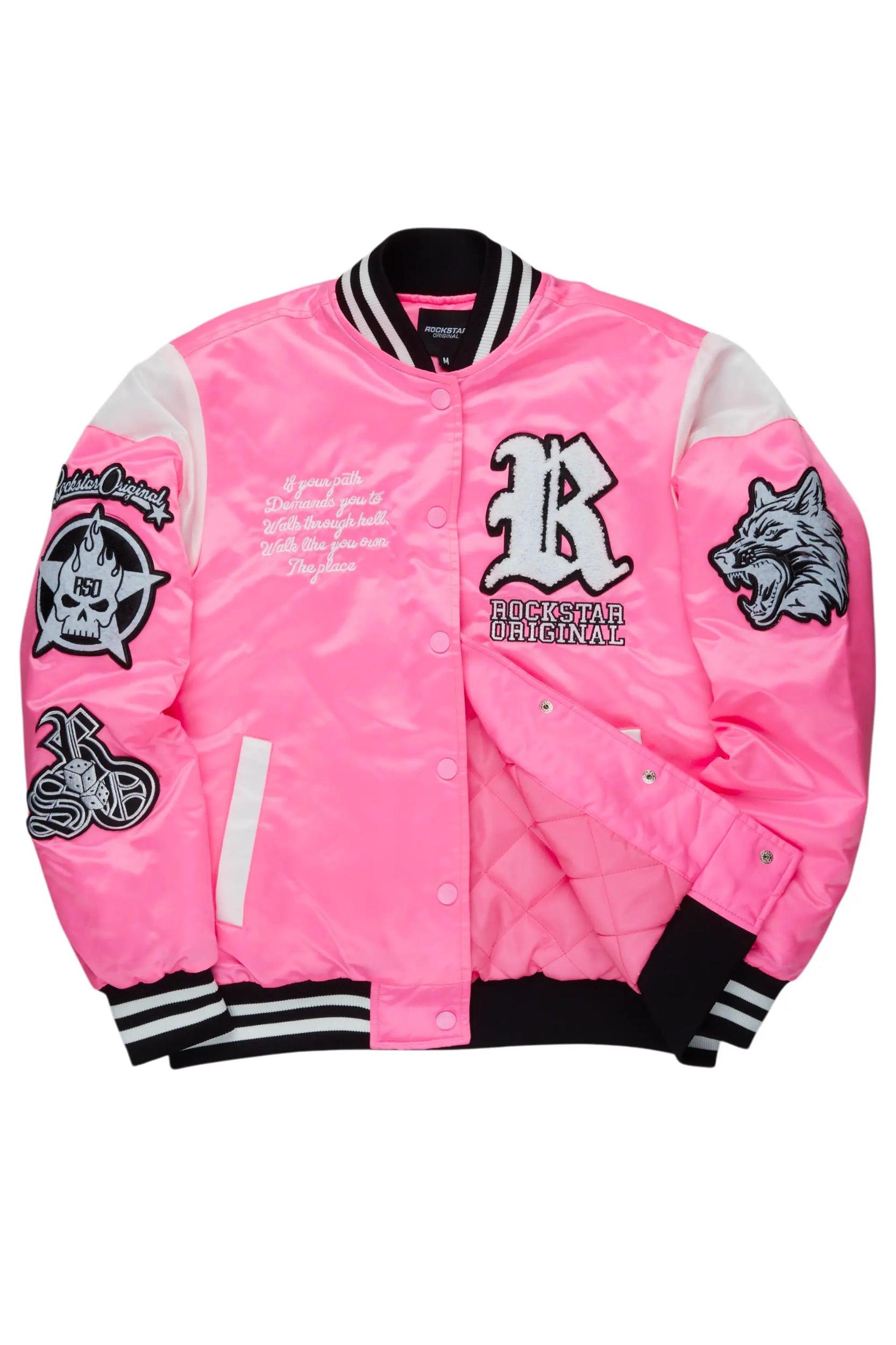 Sosa Hot Pink Satin Varsity Jacket Female Product Image