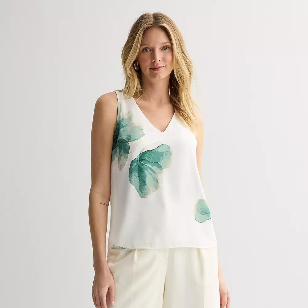 Women's Nine West V-Neck Tank Top, Size: XS, White Anna Blooms Product Image
